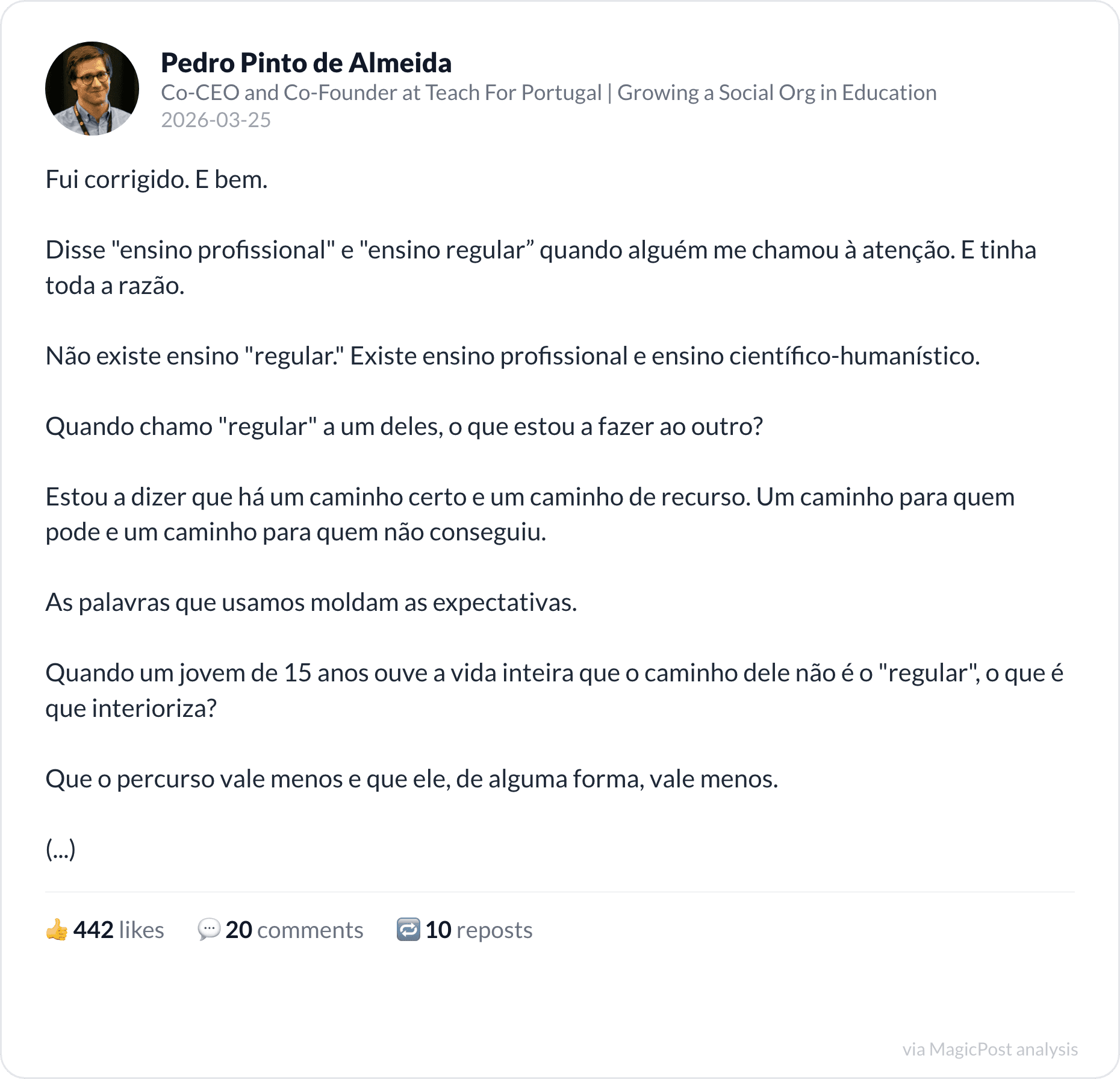 Pedro Pinto de Almeida on being publicly corrected