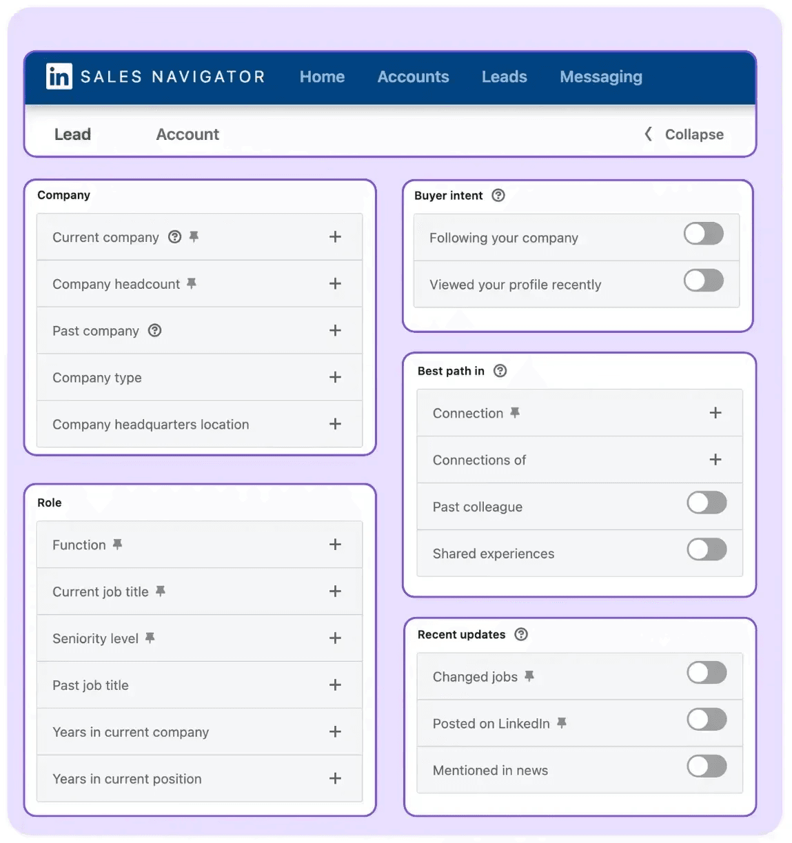 different filters in LinkedIn sales navigator to filter profiles and find your niche