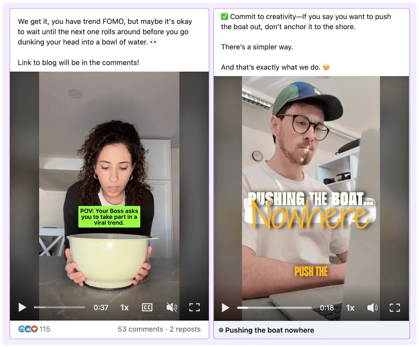 2 formats short linkedin videos one of 38 seconds and the other of 18 seconds as an example of video size on LinkedIn