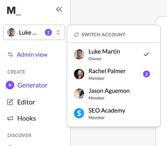 Switch between member accounts