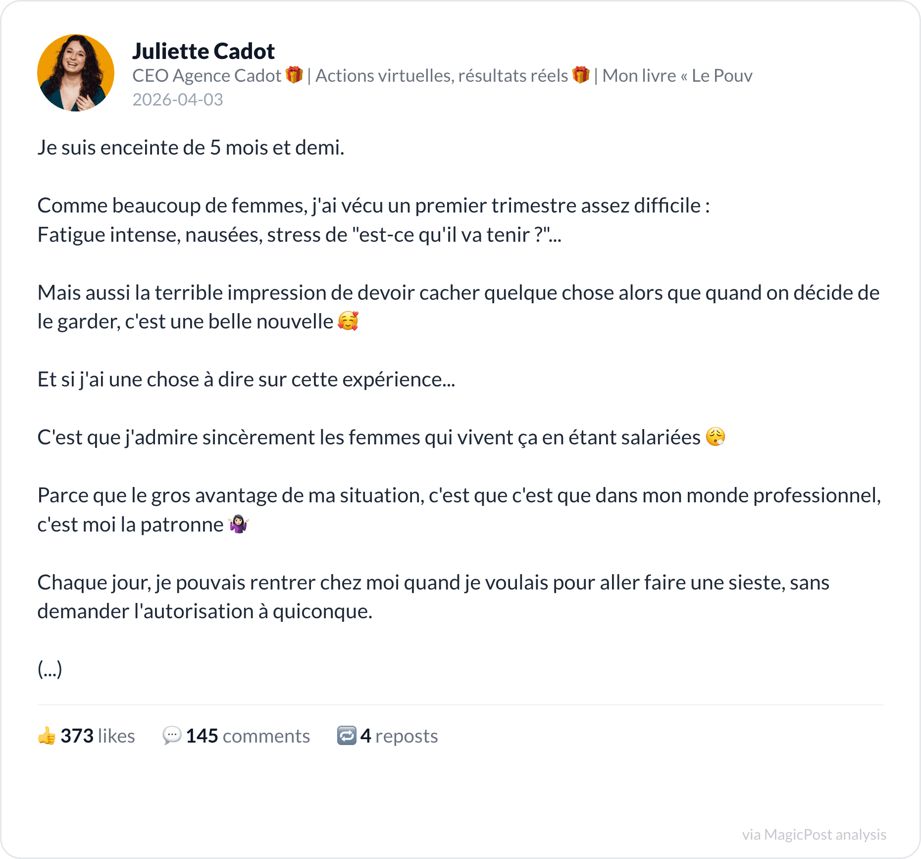 Juliette Cadot on being a pregnant founder versus a pregnant employee