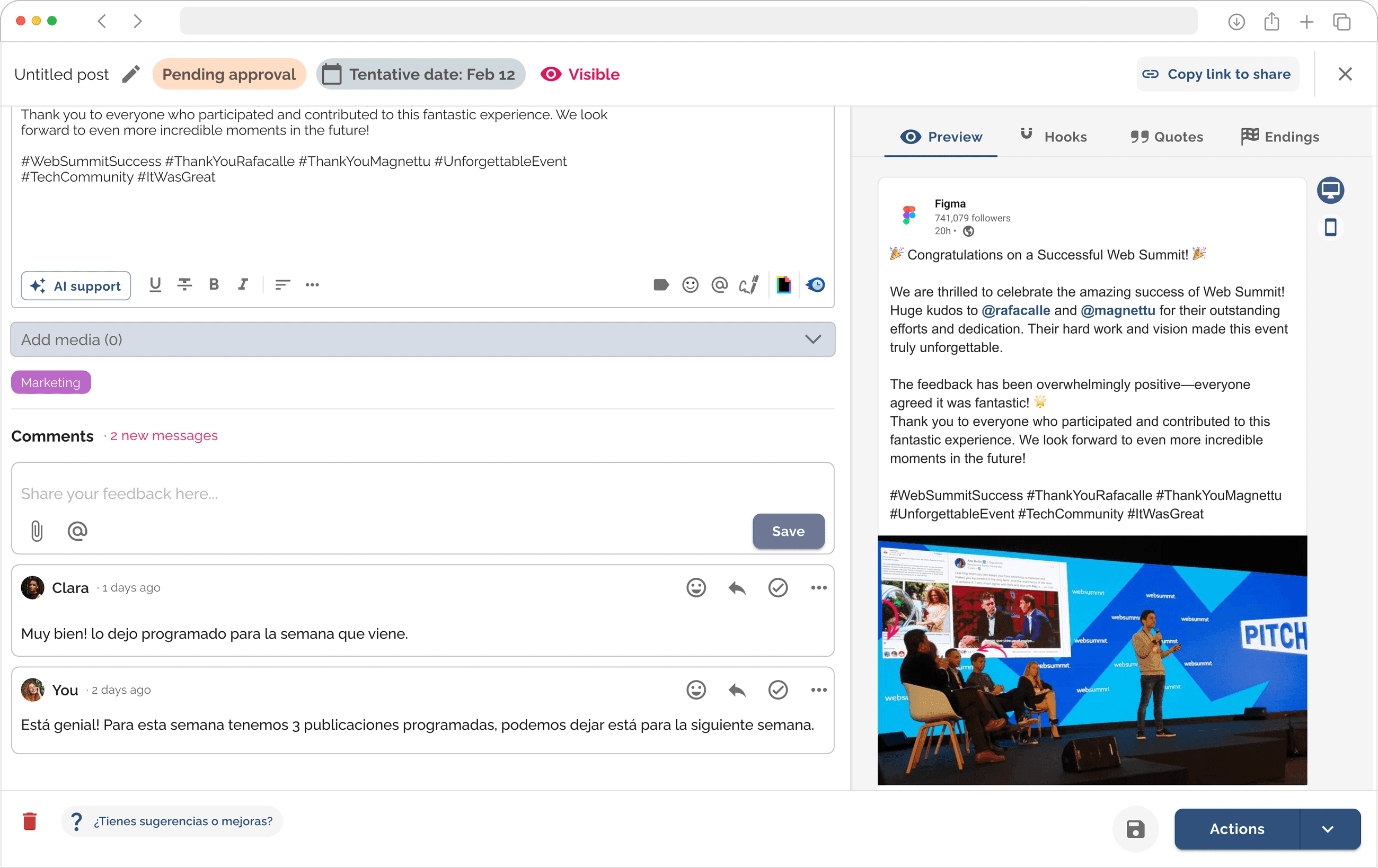 Le tableau de bord de création de contenu IA de Magnettu pour LinkedIn