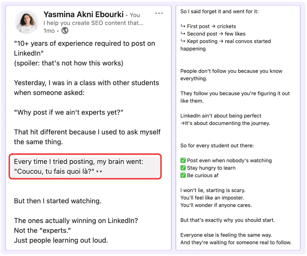 Example of using humor on a LinkedIn posts