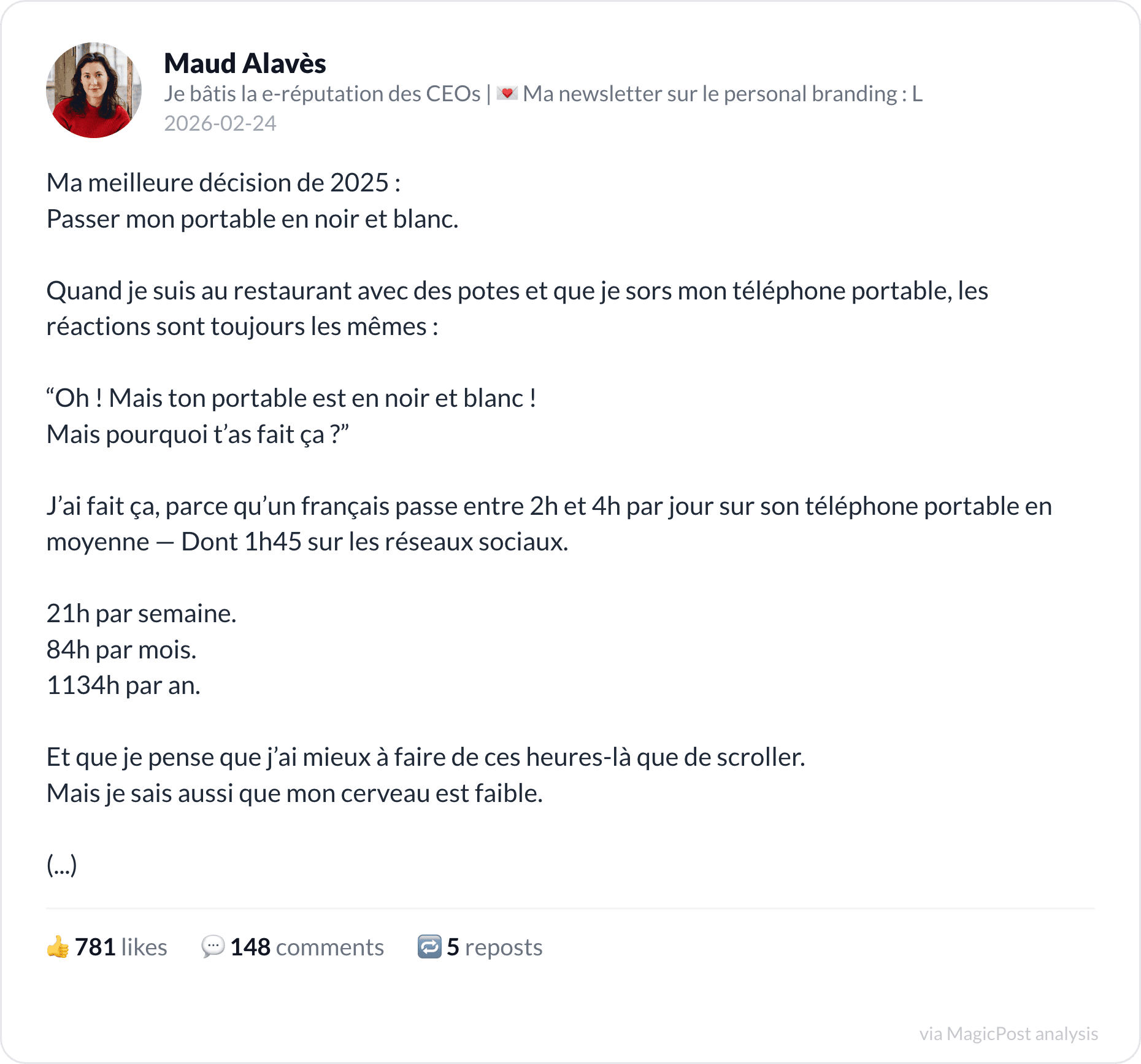 Maud Alaves on switching her phone to black and white