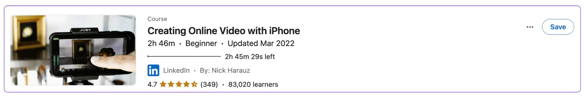 LinkedIn learning course: Creating Video Content with Your Smartphone