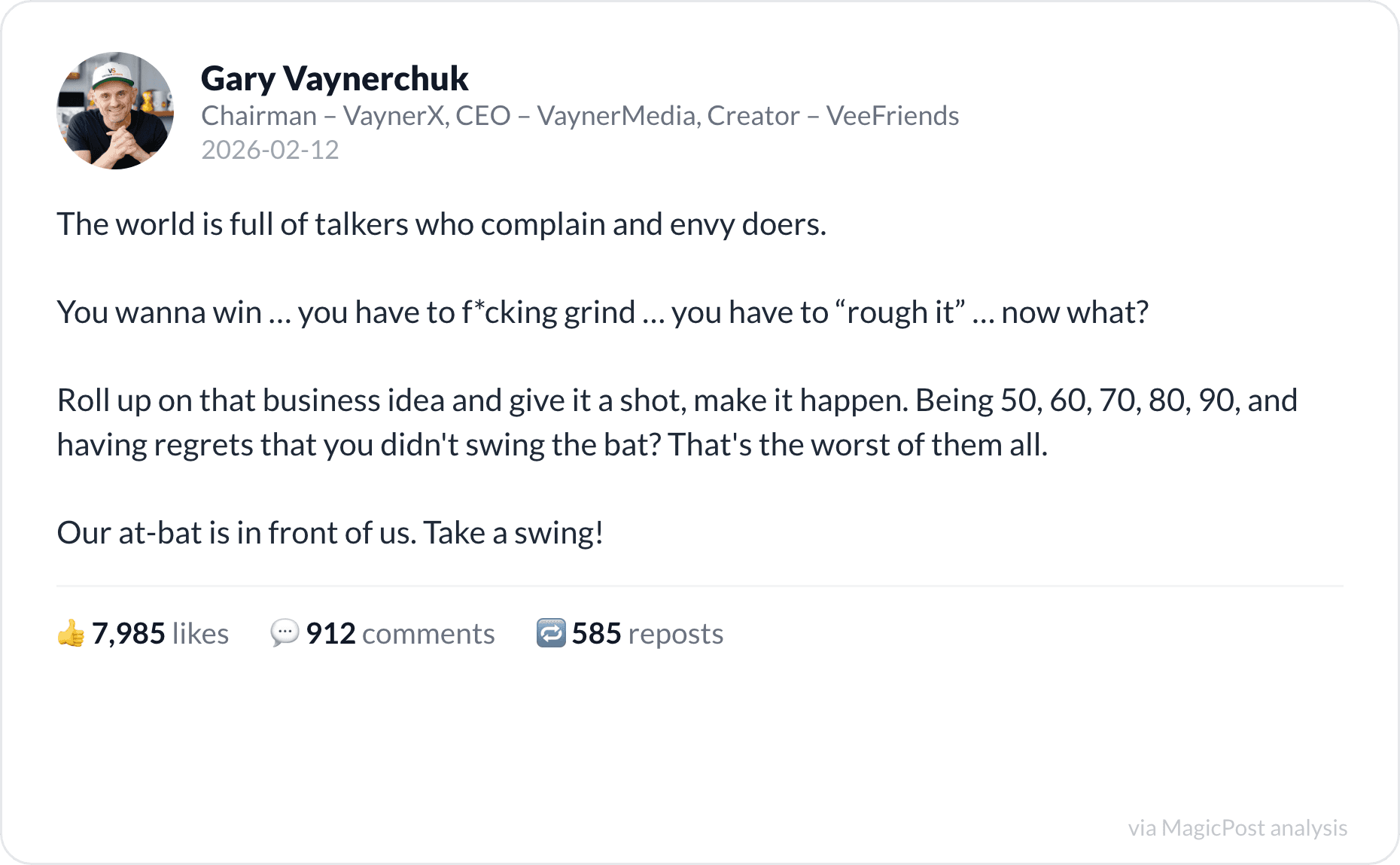 Gary Vaynerchuk on grinding, regret and taking a swing