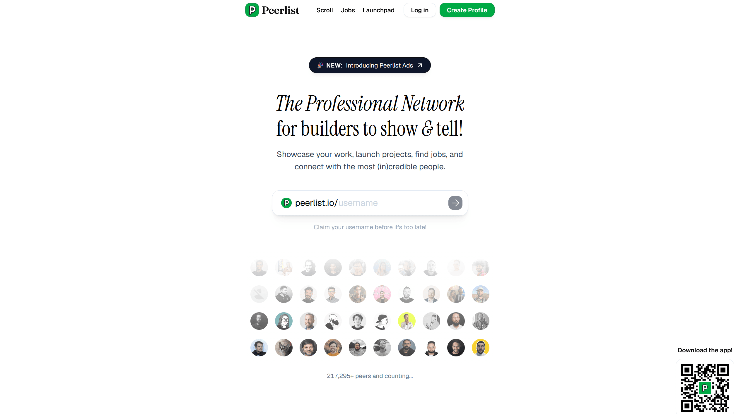 A screenshot or Peerlist's landing page