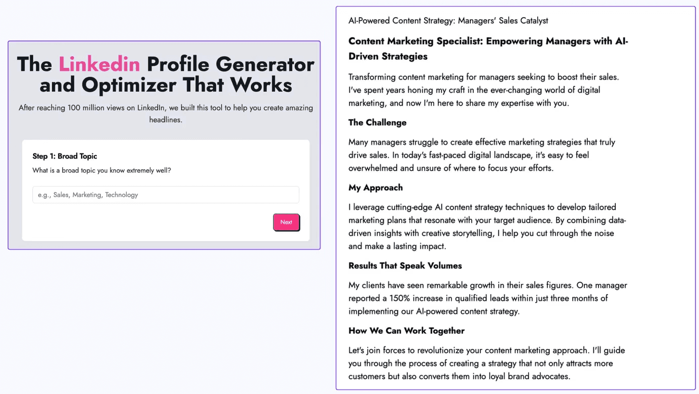Generador de perfil de LinkedIn de EasyGen