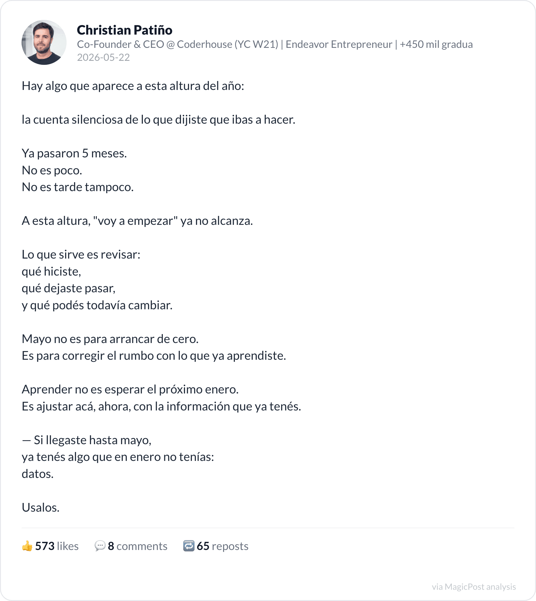 Christian Patiño's top 2026 post: by May you have data, use it