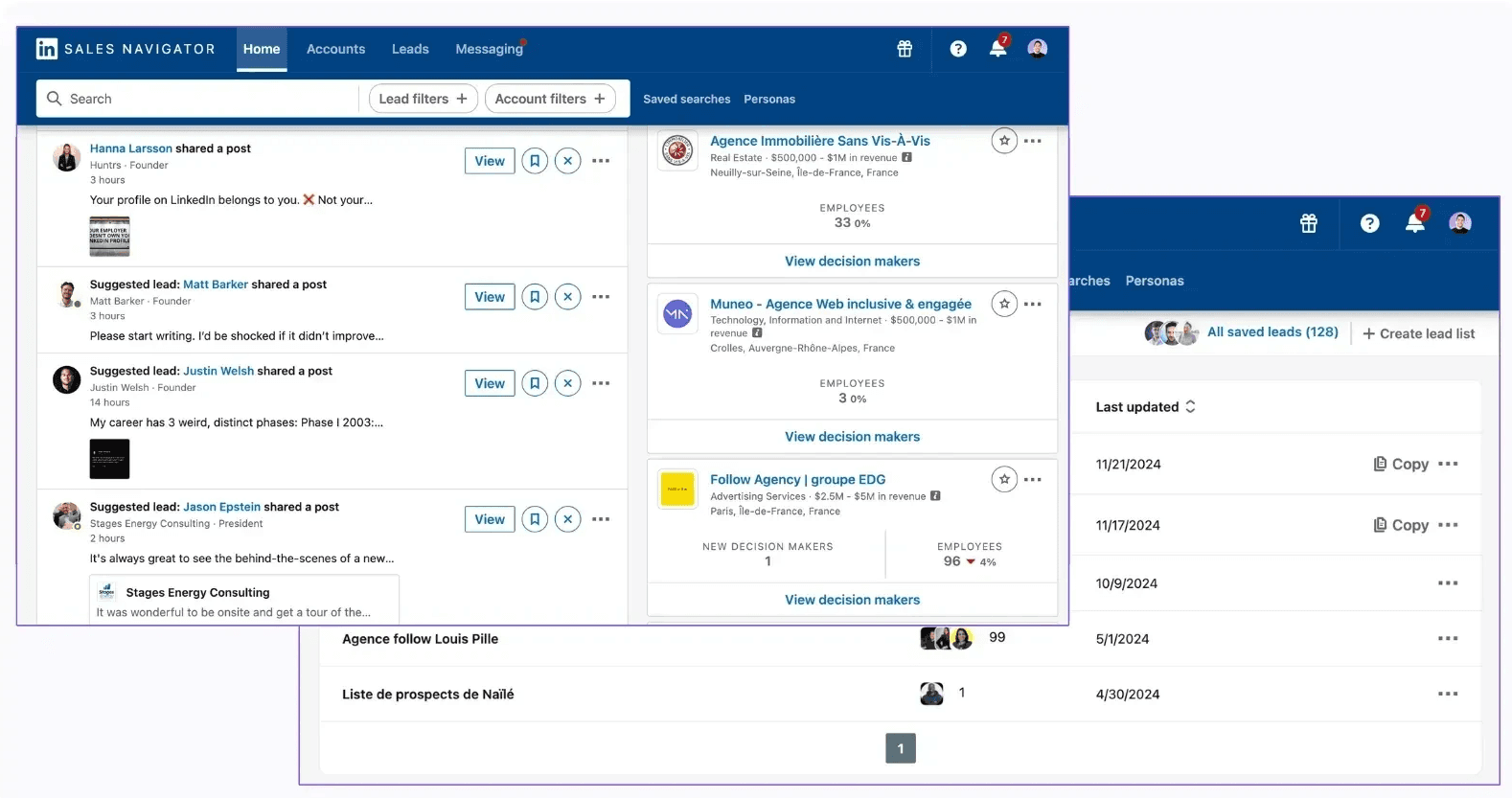LinkedIn sales navigator dashboard
