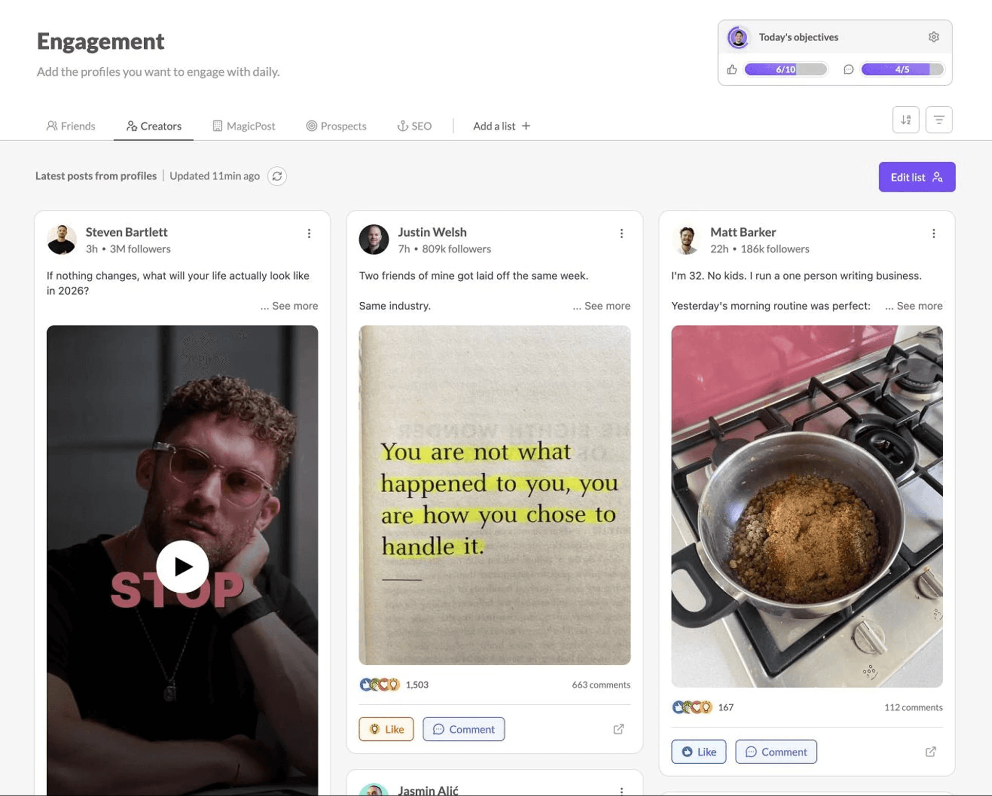 Feed de interacción de MagicPost