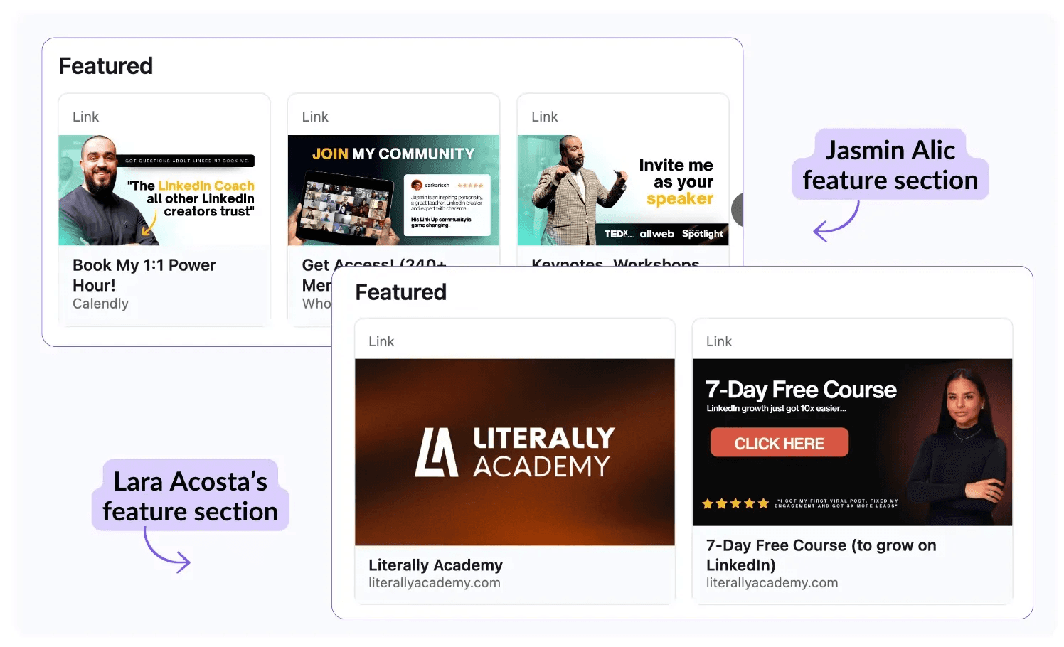 Example of how to put the website in the LinkedIn featured section