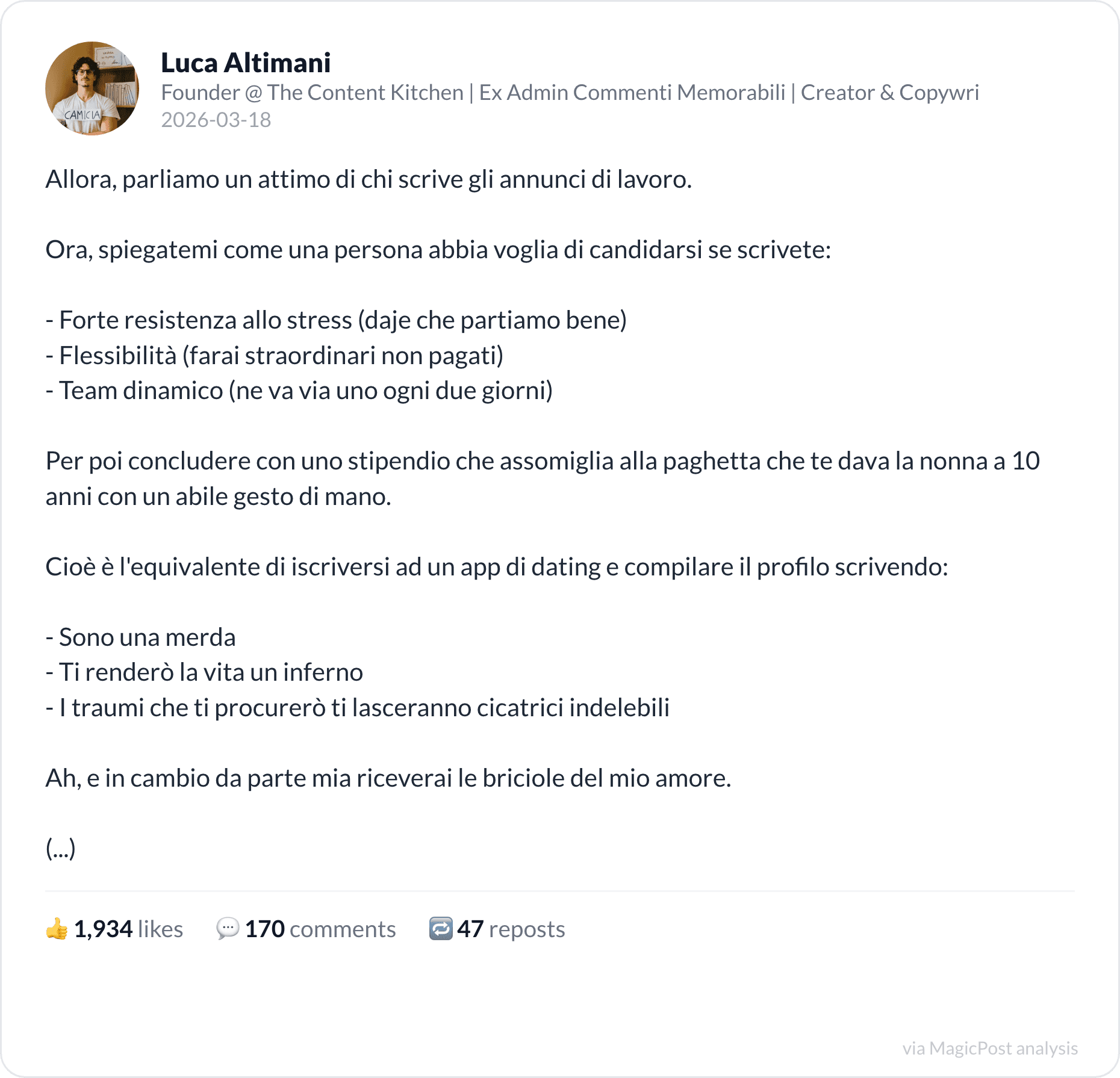 Luca Altimani's job-ad takedown