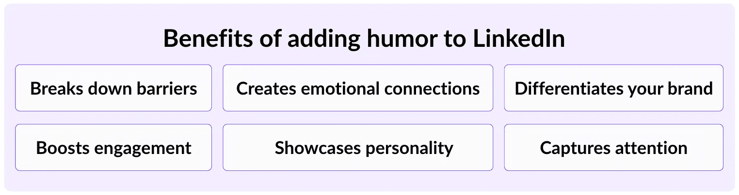 List of benefits of using humor on LinkedIn