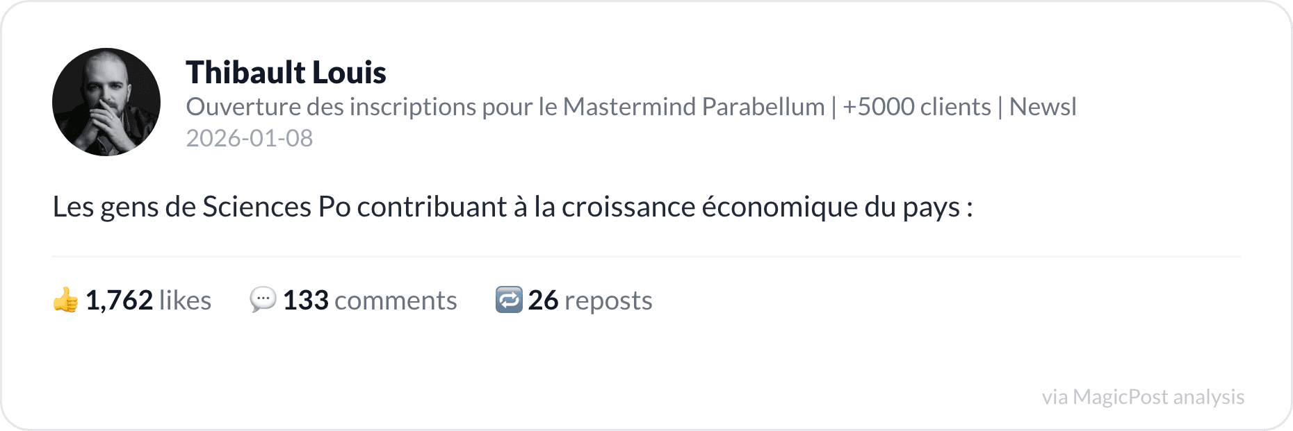 Thibault Louis's one-line Sciences Po post