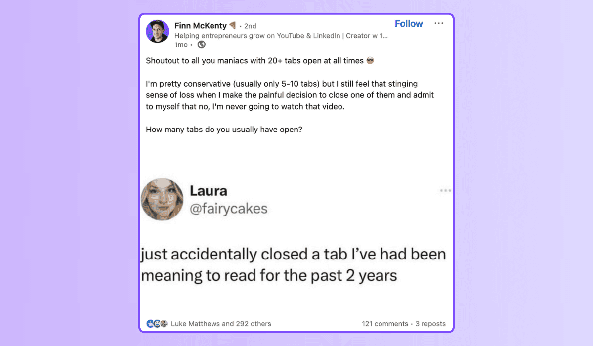 Example of using humor on LinkedIn posts with memes