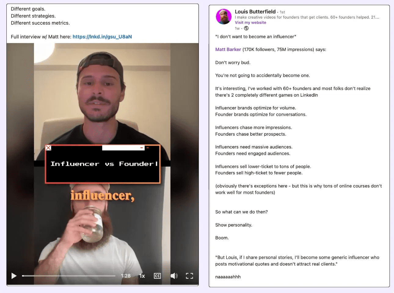 Example of a Linkedin video and its text