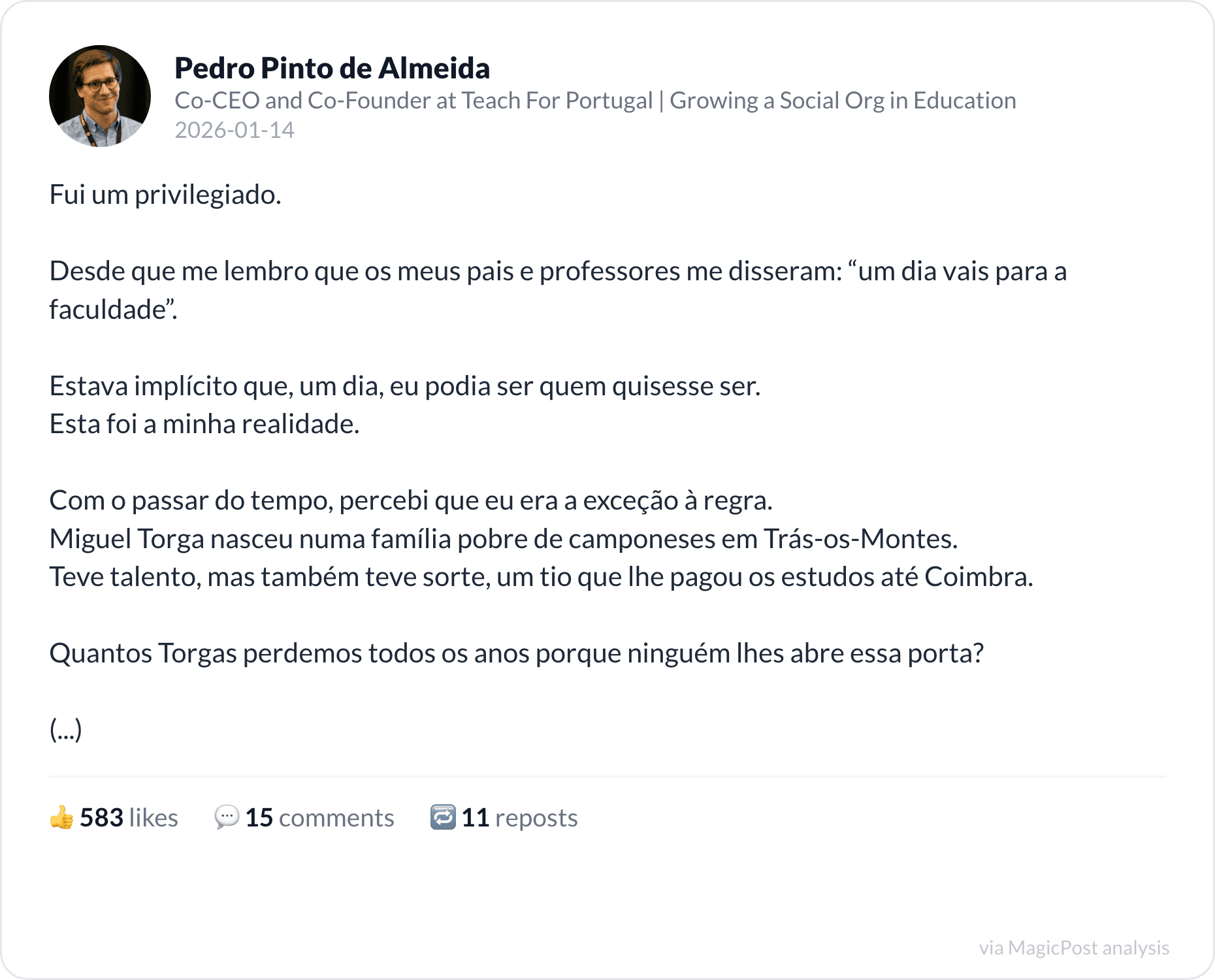 Pedro Pinto de Almeida on privilege and opportunity